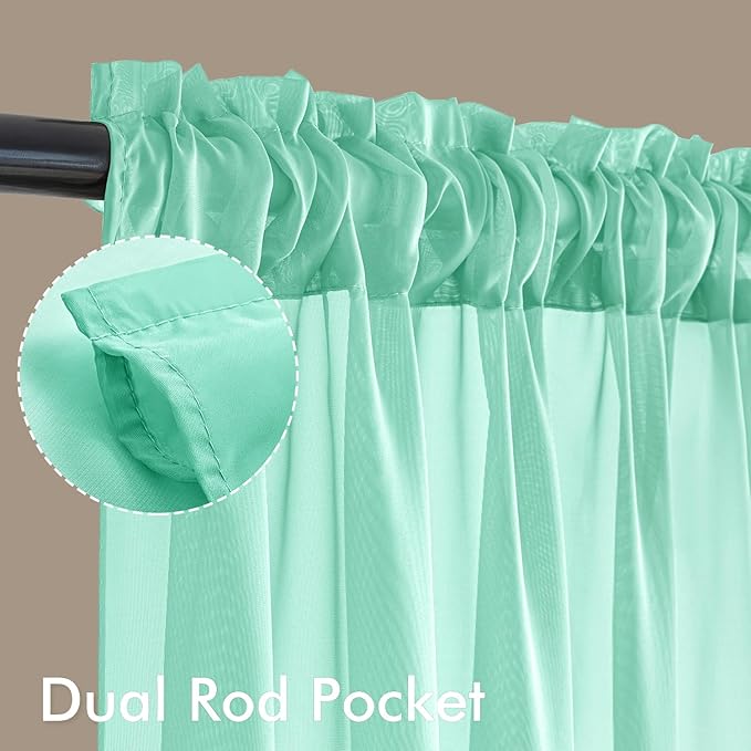 MIULEE Aqua Sheer Curtains 108 Inches Long, 4 Panels Set, Light Filtering Rod Pocket Voile Drapes for Living Room and Bedroom, Airy Soft Fabric Window Treatments, 42 x 108 Inches