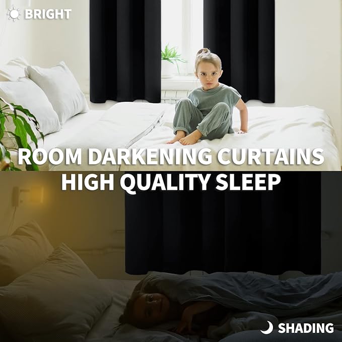 BGment Blackout Curtains for Living Room - Grommet Thermal Insulated Room Darkening Curtains for Bedroom, Set of 2 Panels (42 x 72 Inch, Black)