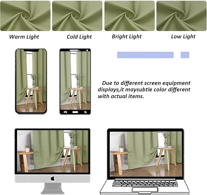 Simplebrand Ava Sage Green Blackout Curtains for Bedroom 63 Inch Length 2 Panels Set, Solid Thermal Insulated Privacy Living Room Window Treatment Curtains Blackout Drapes, W50 x L63 Inch