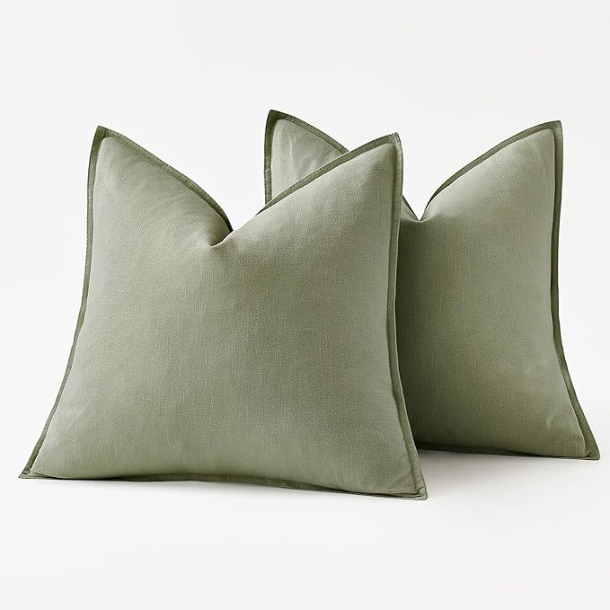 MIULEE Decorative Linen Euro Sham Pillow Covers 24x24 Sage Green Boho Farmhouse Neutral Spring Couch Throw Pillows for Bed Pack of 2 Accent Modern Pillowcase Summer Sofa Livingroom Home Decor