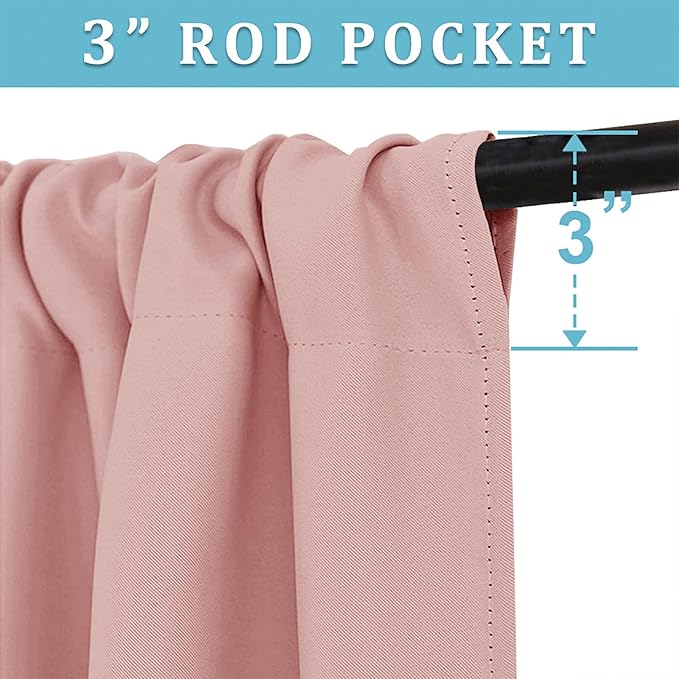 RYB HOME Blackout French Door Window Curtain Covering, Rod Pocket Thermal Insulated Privacy Non See Through Drapes for Bathroom Window, Width 29 by Length 45, Peach Blush, 2 Panels