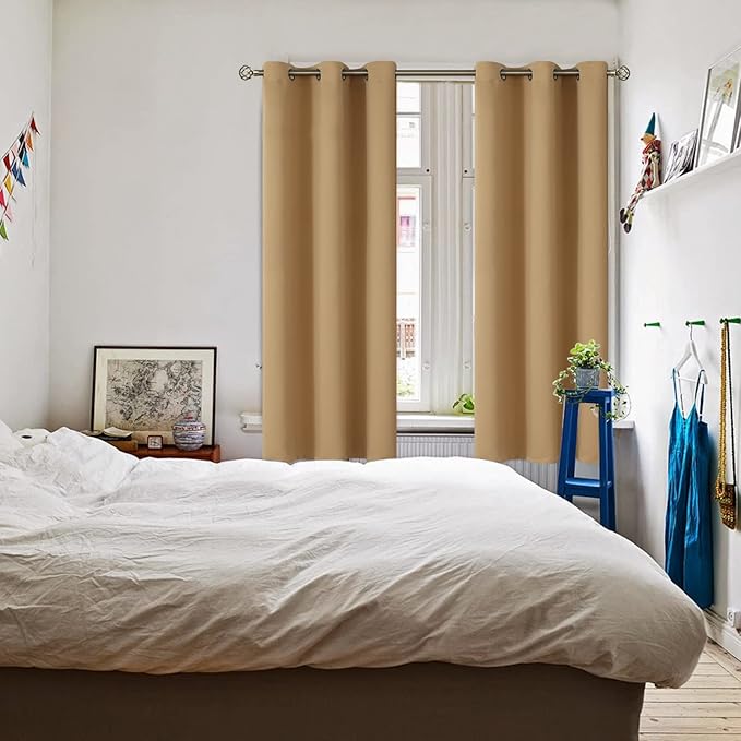 BGment Blackout Curtains for Living Room - Grommet Thermal Insulated Room Darkening Curtains for Bedroom, 2 Panels of 42 x 72 Inch, Khaki