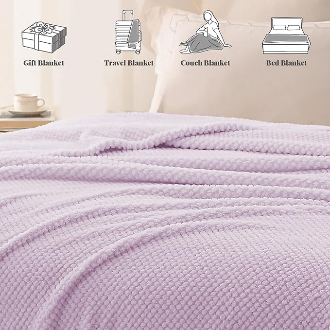 Whale Flotilla King Size Fuzzy Fleece Blanket for Bed, 90x104 Inch Fluffy Warm Soft Jacquard Blankets for All Season, Lightweight and Cozy, Lilac