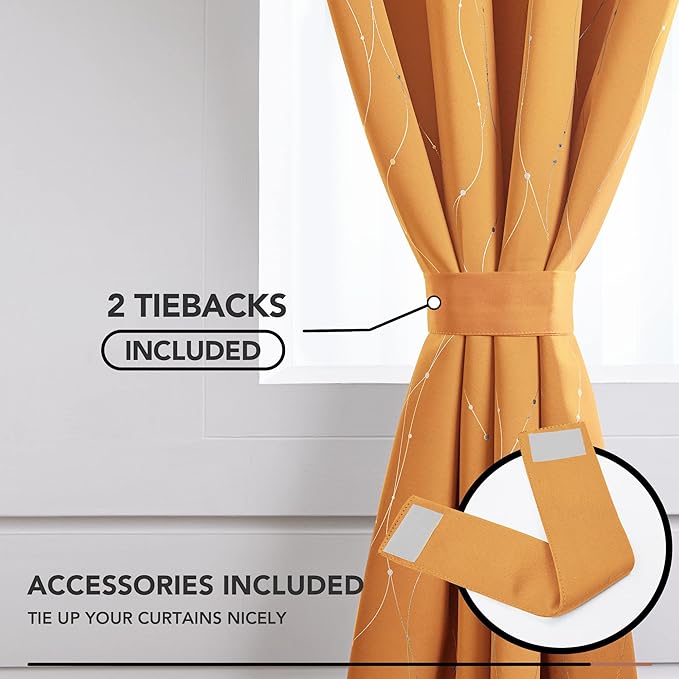 Deconovo Blackout Curtains for Home Decoration, 72 Inch Length - Energy Saving Curtains, Heat Blocking Curtains, Wave Lines with Dots Pattern(42 x 72 Inch, Orange Flame, 2 Panels)