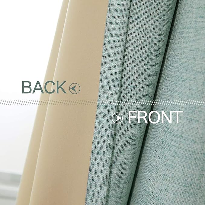 MIULEE Linen Texture Curtains for Bedroom Solid 100% Blackout Thermal Insulated Seafoam Green Curtains Grommet Room Darkening Drapes for Living Room Nursery 52x63 Inch (2 Panels)