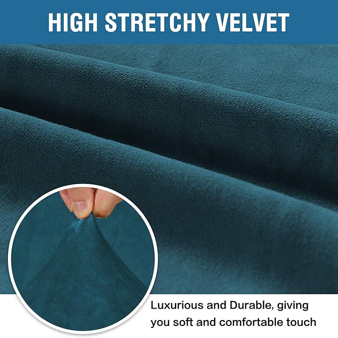 H.VERSAILTEX Stretch Velvet Sofa Covers for 3 Cushion Couch Covers Sofa Slipcovers Furniture Protector Soft with Non Slip Elastic Bottom, Crafted from Thick Comfy Rich Velour (Sofa 72'-90', Deep Teal)