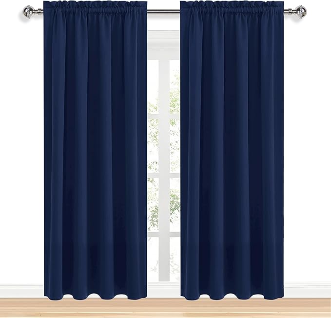 DWCN Navy Blue Blackout Curtains for Living Room 95 Inch Length 2 Panels Set, Window Drapes Thermal Insulated Room Darkening Rod Pocket Curtains for Kids Boys Room (W52 x L95 Inch, Navy Blue)