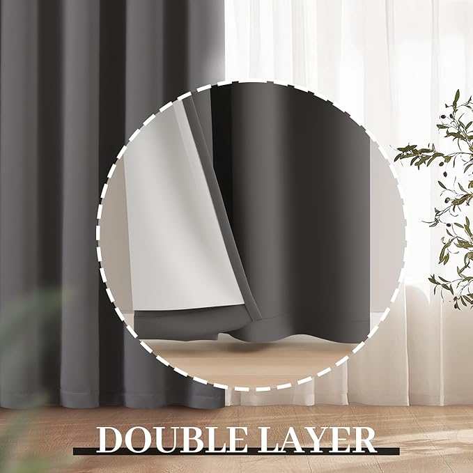 Yakamok Room Darkening 100% Blackout Curtains Grommet Window Treatments with 2 Thick Layers-Charcoal Grey Thermal Insulated Drapes Set of 2 Panels for Bedroom Living Room 52 Inches by 72 Inches Length