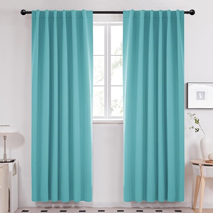 Deconovo Blackout Curtains Back Tab and Rod Pocket Curtains Insulated Thermal Room Darkening Drapes for Bedroom 52Wx84L Inch Teal 2 Panels