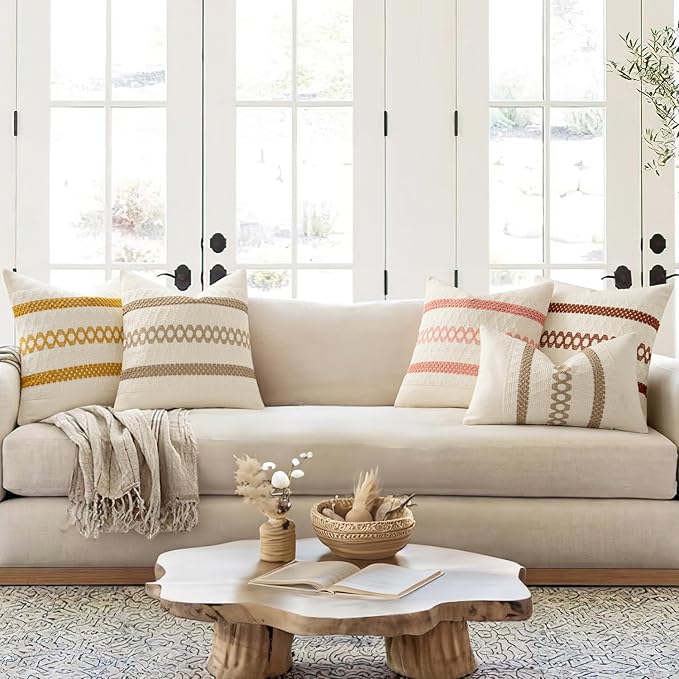 MIULEE Set of 2 Mustard Yellow Boho Decorative Pillow Covers 18x18 Inch Farmhouse Rustic Couch Throw Pillows Modern Spring Cotton Cushion Covers Retro Cute Macrame Woven Home Decor for Bed Sofa Chair