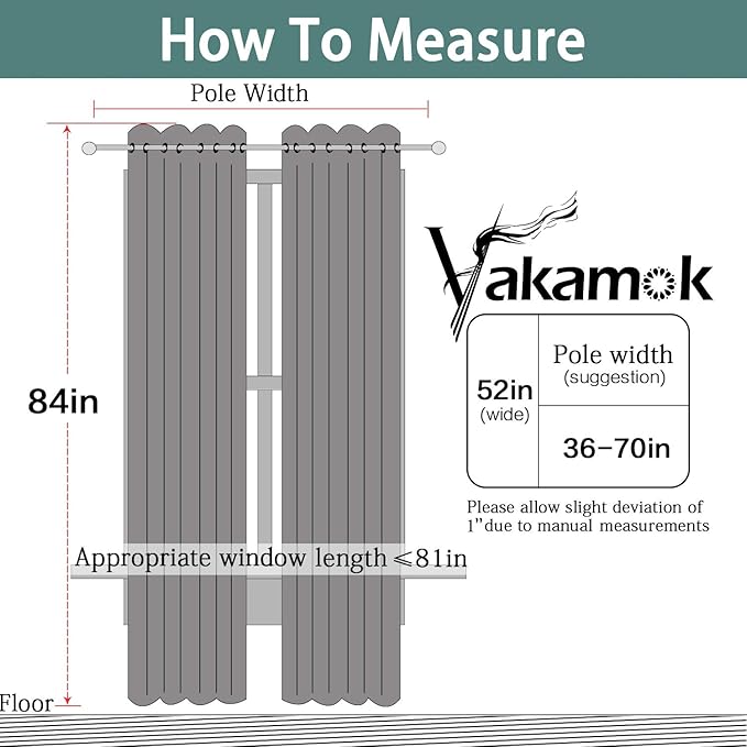 Yakamok Dark Grey Full Shade Curtain Panels, Heavy Duty Lined Curtains 84 Inches Long, Thermal Insulated Room Darkening Curtains with Black Liner for Bedroom(52" Width Each Panel, Dark Gray, 2 Panels)