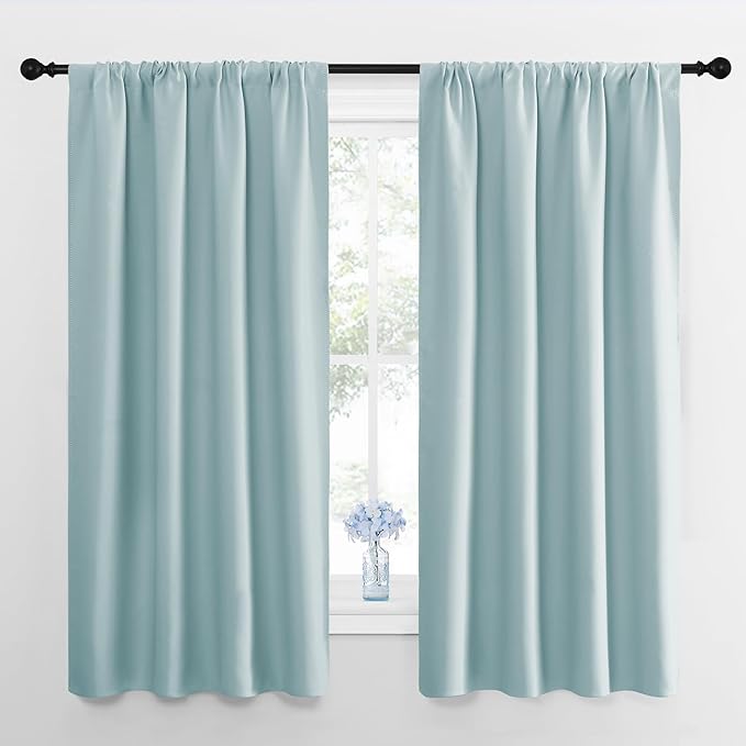 NICETOWN 2 Panels Blackout Curtains, Rod Pocket Thermal Insulated Curtains for Bedroom, Room Darkning Shading Blinds Modern Home Decoration for Living Room, Home Office, W42 x L63 in, Aqua Green