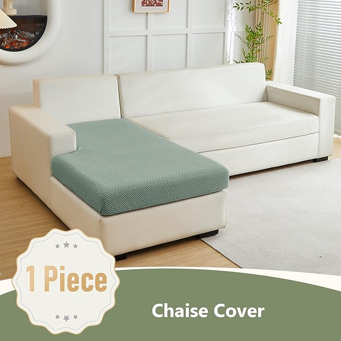 Couch Cushion Covers for Sofa Couch Covers Wear-Resistant Universal Sofa Cover Washable Stretch for Sectional Slipcovers (Texture-Green,Chaise Cover)