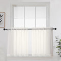 OWENIE Short Sheer Curtains 24 Inches Long 2 Panels for Bathroom Window, Rod Pocket Light Filtering Sheer Tier Curtains for Small Kitchen Laundry Room, RV, Camper Travel Trailers, 42 W x 24 L, Ivory