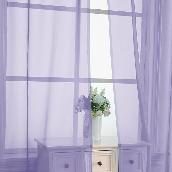 OVZME Lavender Sheer Curtains 72 Inches Long 2 Panels - Soft Light Filtering Window Sheer Panels for Living Room/Bedroom, Top Dual Rod Pocket, 1 Pair, Each 42Wx72L Inches