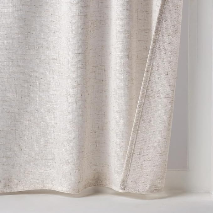 MIULEE Farmhouse Kitchen Curtains 36 Inch Length 2 Panels, Soft Thick Linen Textured Natural White Semi Sheer Light Filtering Short Cafe Tier Curtains for Small Half Window Back Tab Rod Pocket