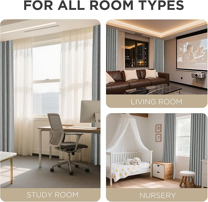 Joydeco Linen Blackout Curtains for Bedroom - 100% Light Blocking 1 Panels, Light Grey Drapes 100" W x 108" L, Thermal Insulated Room Darkening Curtains for Living Room, Rod Pocket & Back Tabs