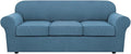 H.VERSAILTEX 4 Piece Stretch Sofa Covers for 3 Cushion Couch Covers for Living Room Furniture Slipcovers (Base Cover Plus 3 Seat Cushion Covers) Upgraded Thicker Jacquard Fabric (Sofa, Dusty Blue)