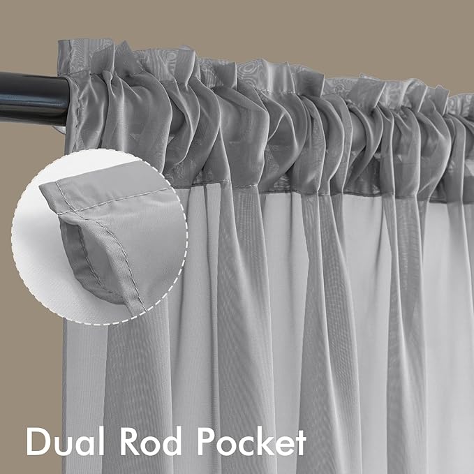 MIULEE Dark Grey Sheer Curtains 63 Inches Long, 4 Panels Set, Rod Pocket Light Filtering Window Drapes for Bedroom and Living Room, Elegant Airy Fabric, 42 x 63 Inches