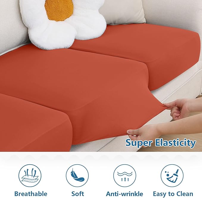 hyha Milk Silk Couch Cushion Covers, Soft Magic Sofa Covers Washable for Cushion Couch, Stretch Sectional Outdoor Cushion Covers for Patio Furniture with Elastic Bottom(Small, Rust)
