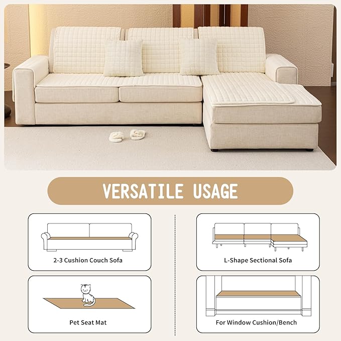 Velvet Couch Covers for Dogs, Dog Sectional Couch Covers, Pet Couchs Cover for 2-3 Seater, Couchs Protector for Dogs, Sectional Sofa Cover for Pet Washable(1PC,Beige White,27.6"×70.9")