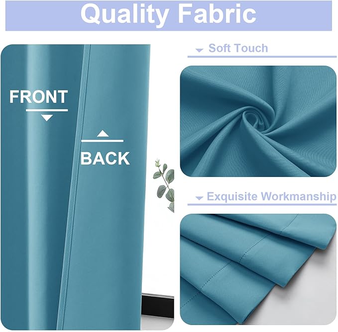 Simplebrand Ava Turquoise Short 36 Inches Blackout Curtain 2 Panels Set, Half Window Rod Pocket Privacy Curtain Tiers for Kitchen, Curtains Blackout for Bathroom Shades, W40 x L36 Inch, Turquoise