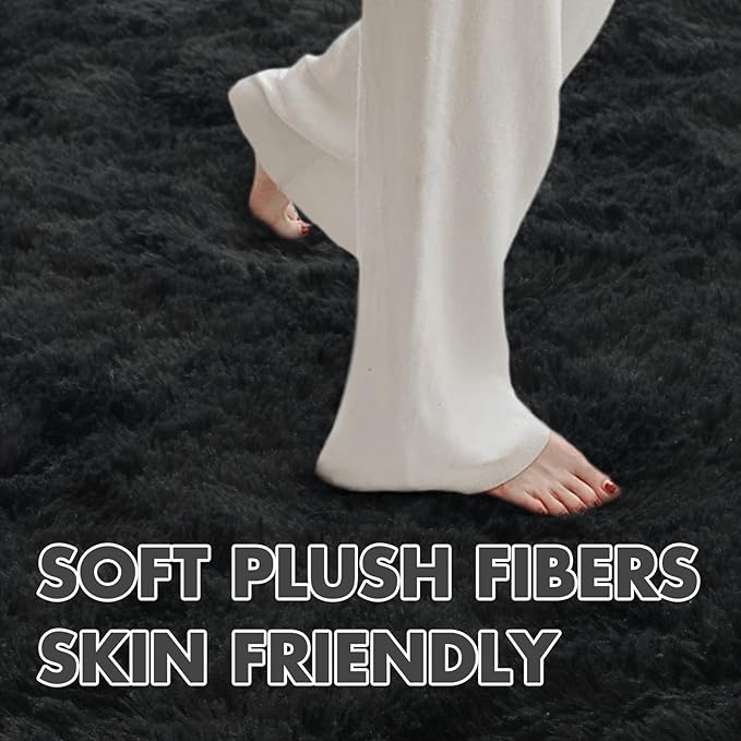 10x14 Ft Extra Large Shag Rugs for Living Room, Ultra Soft Fluffy Furry Area Rugs for Bedroom Indoor Floor, Aesthetic Carpet for Kids Home Decor (Black)