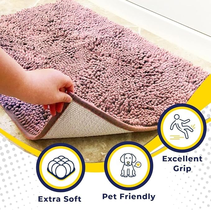 Muddy Mat® | Super Absorbent Door Mat Indoor, Microfiber Quick Dry Chenille Entryway Rug, Non-Slip Front Door Mat, Indoor Mats for Entryway, Machine Washable Pet Rug, Pink 18"x28"