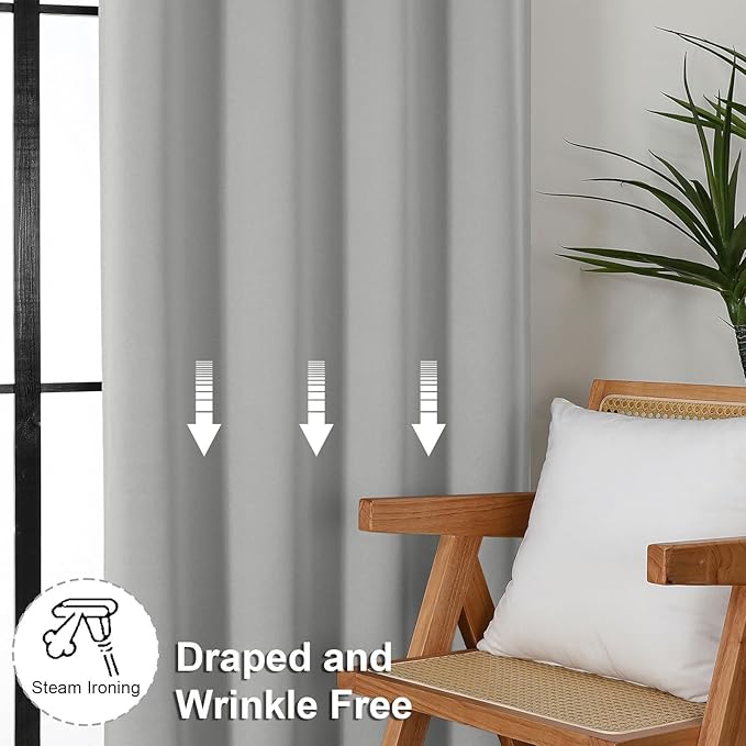 Simplebrand Ava Silver Grey Blackout Curtains for Bedroom 84 Inch Length 2 Panels Set, Solid Thermal Insulated Privacy Living Room Window Treatment Curtains Blackout Drapes, W50 x L84 Inch
