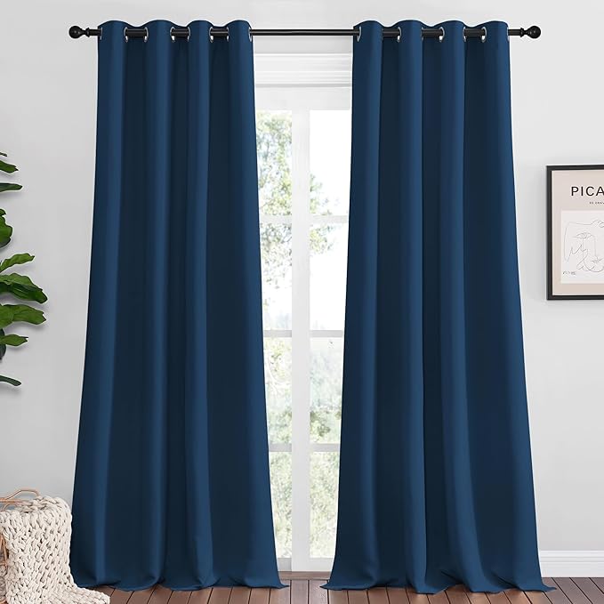 NICETOWN Moroccan Blue Blackout Curtains 108" Long for Office, 55" Wide, 2 Pieces, Dining Room, Guest Room, Sound Reducing Heat and Cold Block Curtain Panels for Modern Room Decorative