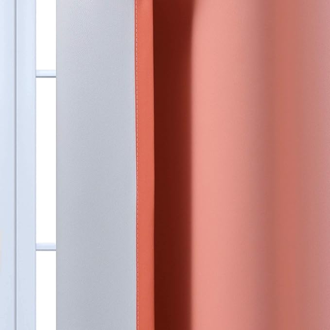 Yakamok Thermal Insulated Coral and Greyish White Gradient Curtains, Room Darkening Grommet Window Ombre Curtains, Light Blocking Drapes for Bedroom (52x63 Inch, Set of 2)