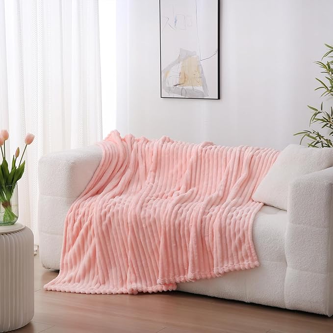 Valentines Day Decorations Light Pink Fleece Throw Blanket 50”×60” for Couch Sofa Bed,Super Soft Cozy Plush Microfiber Flannel Blanket with Stripes Design Lightweight for Adults,Woman,Girls
