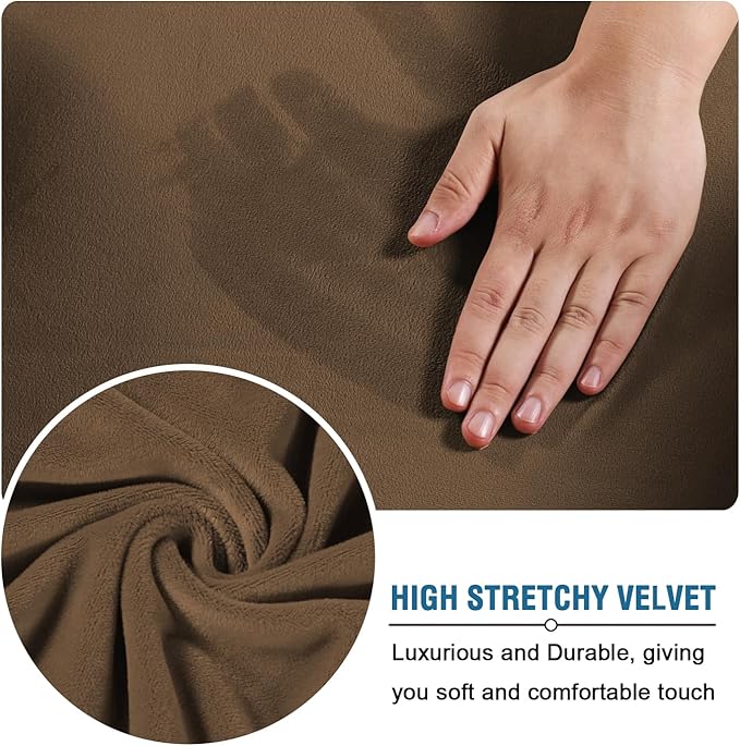 H.VERSAILTEX Modern Velvet Plush 4 Piece High Stretch Sofa Slipcover Sofa Cover Furniture Protector Form Fit Thick Velvet Sofa Cover for 3 Cushion Couch Width Up to 90 Inch (Sofa, Bronze Brown)