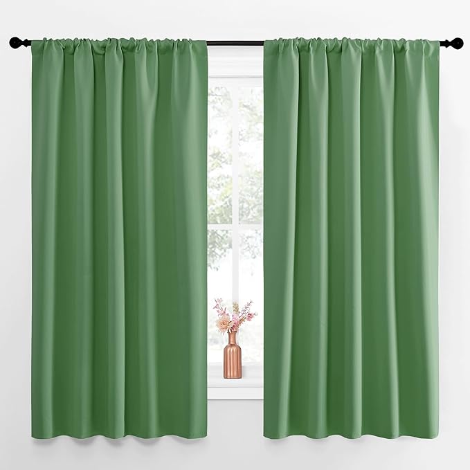 NICETOWN Blackout Curtains for Living Curtains, Froest Green, Set of 2, 52 by 63 Inch, Window Treatment Blackout Curtain Panels, Home Decor Thermal Insulated Solid Drapes for Bedroom
