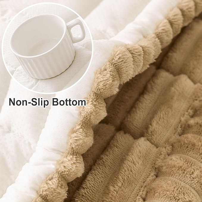 hyha Couch Covers for Dogs Washable, Non Slip Plush Dog Sofa Protectors, Fuzzy Pet Couch Covers for 3 Cushion Sofa Pet Friendly (Camel, 27.6" x 47")
