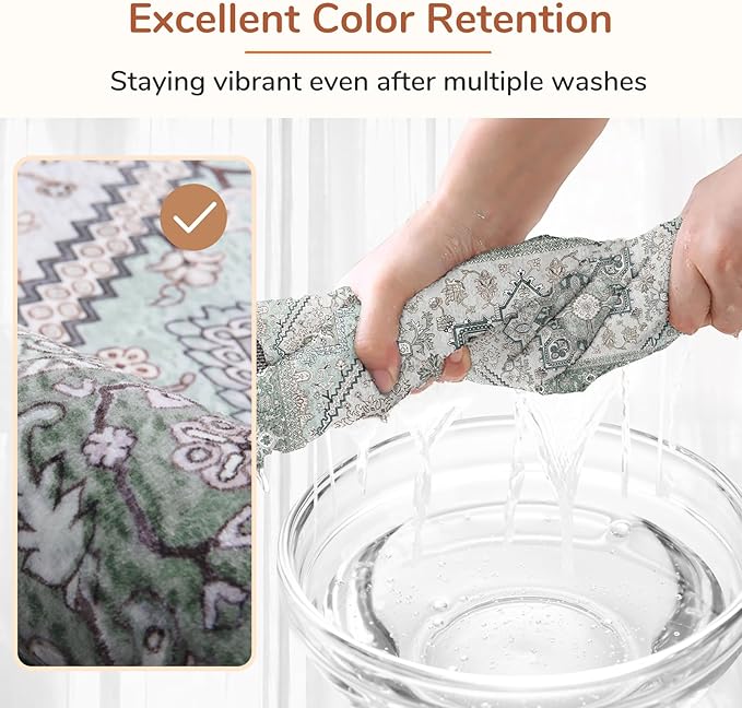 OPPODREAM Soft Area Rugs 4x6, Low-Pile Washable Rugs 4x6 with Non Slip Backing, Faux Cashmere 4 x 6 Throw Carpet, Green