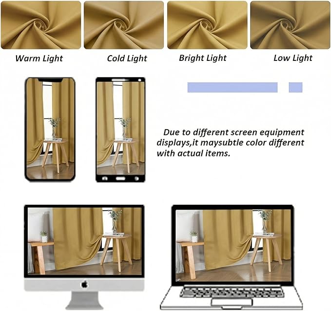 Simplebrand Ava Bright Gold Short Blackout Curtains for Bedroom 45 Inches Long 2 Panels Set, Solid Thermal Insulated, Energy Saving Window Treatment Curtains Blackout Drapes, W40 x L45 Inch