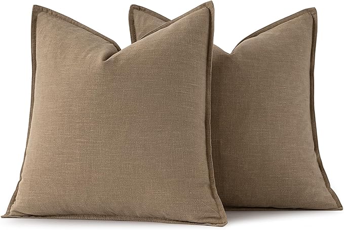MIULEE Decorative Linen Pillow Covers 16x16 Inch Khaki Boho Farmhouse Neutral Winter Couch Throw Pillows for Bed Pack of 2 Accent Modern Pillowcase Sofa Livingroom Home Decor