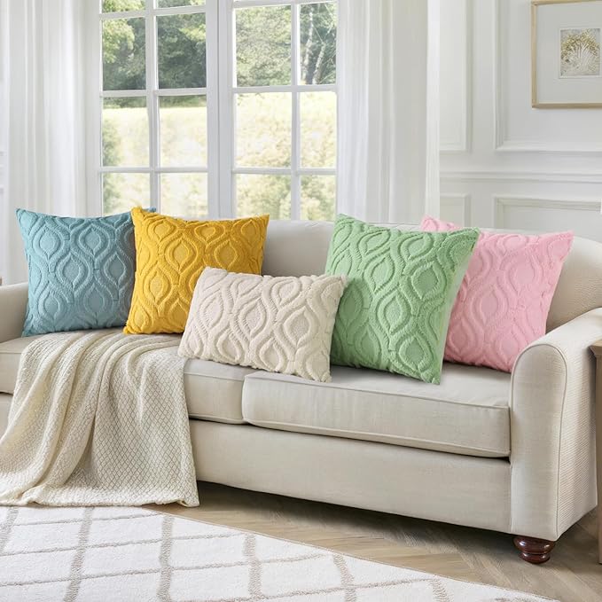 decorUhome Summer Throw Pillow Covers 12x20 Inch Set of 2, Soft Plush Faux Wool Light Sage Green Solid Couch Pillow Covers, Accent Farmhouse Neutral Rectangle Pillow Cases for Sofa Bed Living Room