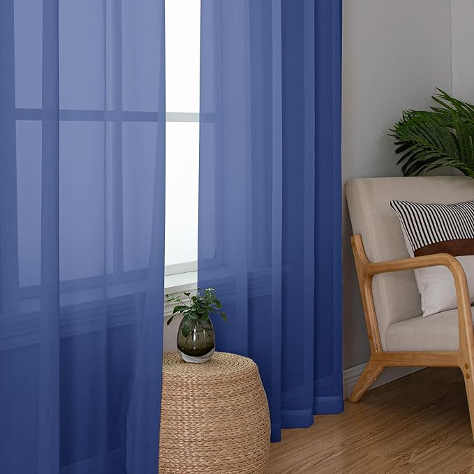 OWENIE Sheer Curtains 63 Inch Length 2 Panels Set, Light Weight Soft Solid Fimly Sheer Curtains for Bedroom Living Room, Light Filtering Airy Voile Sheer Curtain, Royal Blue, 42Wx63L Inch