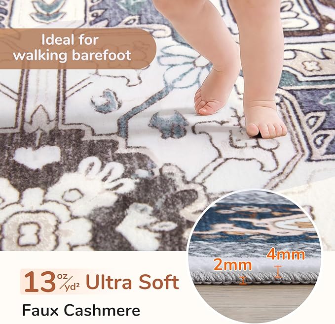 OPPODREAM Soft Entryway Rug 2x8, 2x8 Rug Runner, Washable Hallways Carpet 2 x 8 with Non Slip Backing, Low-Pile Bedside Carpet 2 x 8, Long, Faux Cashmere, Navy Blue & Gold