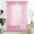 SpaceDresser Check Sheer Curtains 63 Inches 2 Panels Set, Rod Pocket Plaid Window Curtain for Living Room, Pink Semi Sheer Drapes for Kitchen Bedroom Children Room Yard（Pink, 52W x 63L）