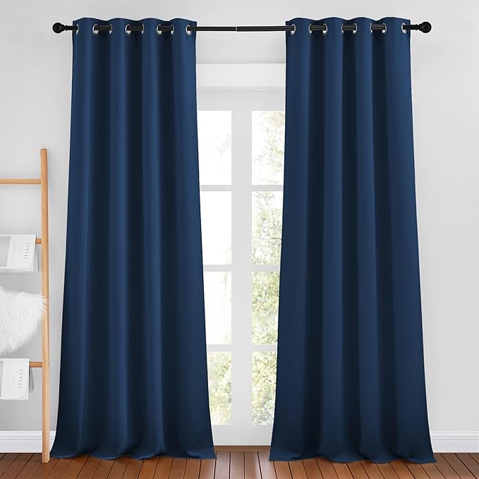 NICETOWN Moroccan Blue Room Darkening Curtains 90 inch Length - Chic Grommet Thermal Insulated Blackout Window Treatments Sound Proof Drapes for Bedroom/Living Room (2 Panels, W46 x L90)