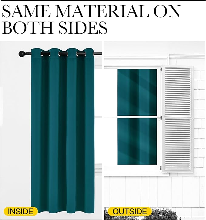 NICETOWN Faux Silk Teal Curtains & Drapes for Bedroom, Grommet Top Thermal Insulated Room Darkening Energy Saving Privacy Drapes for Nursery, 2 Panels, W52 x L63