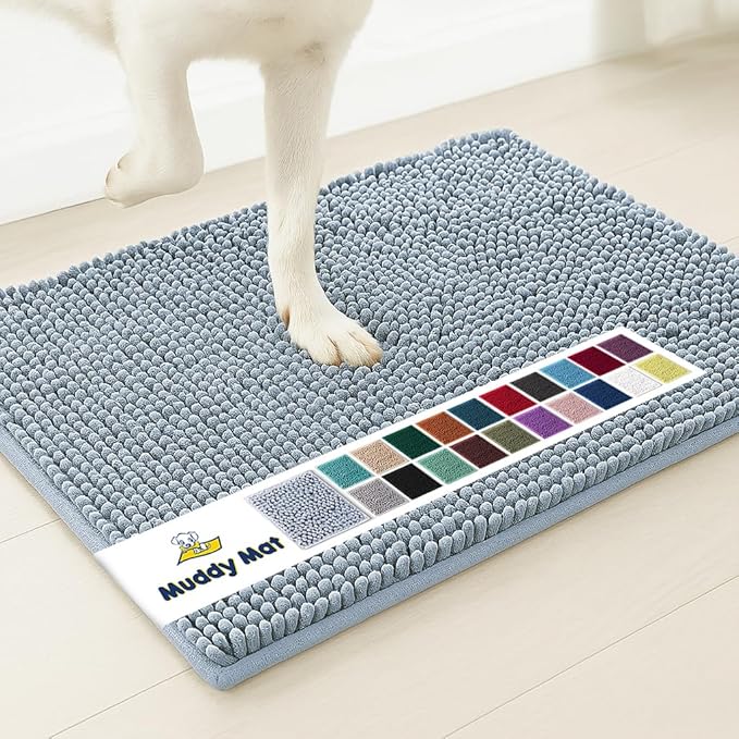 Muddy Mat® | Super Absorbent Door Mat Indoor, Microfiber Quick Dry Chenille Entryway Rug, Non-Slip Front Door Mat, Indoor Mats for Entryway, Machine Washable Pet Rug, Baby Blue 24"X36"