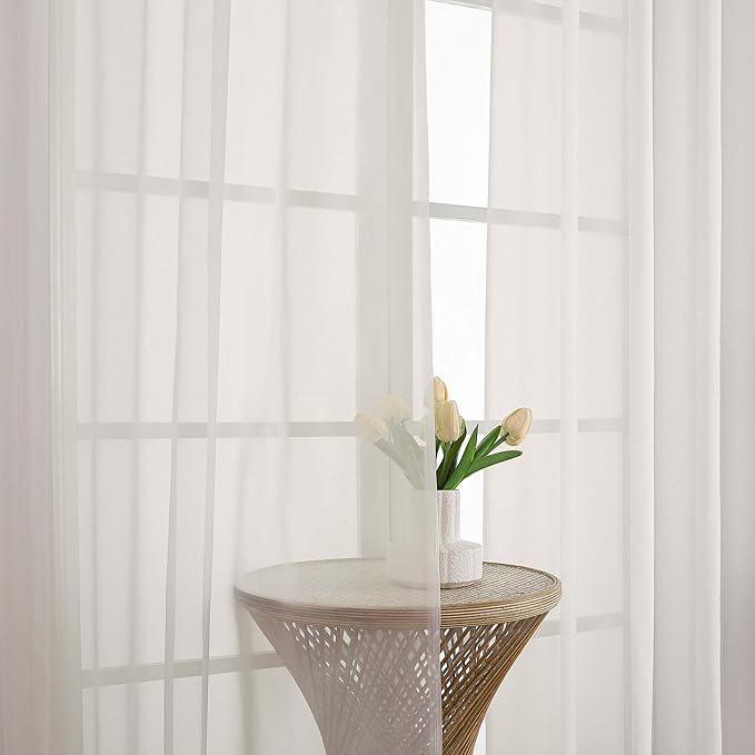 Chyhomenyc Ivory Sheer Valances for Windows - Light Filtering Small Kitchen Curtains, Rod Pocket Short Top Window Treatment Decor for Living Room Bathroom Basement, 42Wx16L inches, 2 Panels