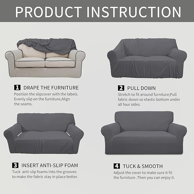 Easy-Going Stretch Chair Sofa Slipcover 1-Piece Couch Sofa Cover Furniture Protector Soft with Elastic Bottom for Kids, Pet. Spandex Jacquard Fabric Small Checks (Chair, Gray)