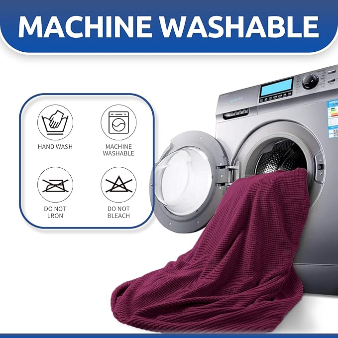 KEKUOU Stretch Oversized Sofa Slipcover 1 Piece Couch Sofa Cover (94"-110") Furniture Protector 4 Seater Sofa with Elastic Bottom for Kids,Pet.Jacquard Checked Pattern Fabric(X Large,Wine)