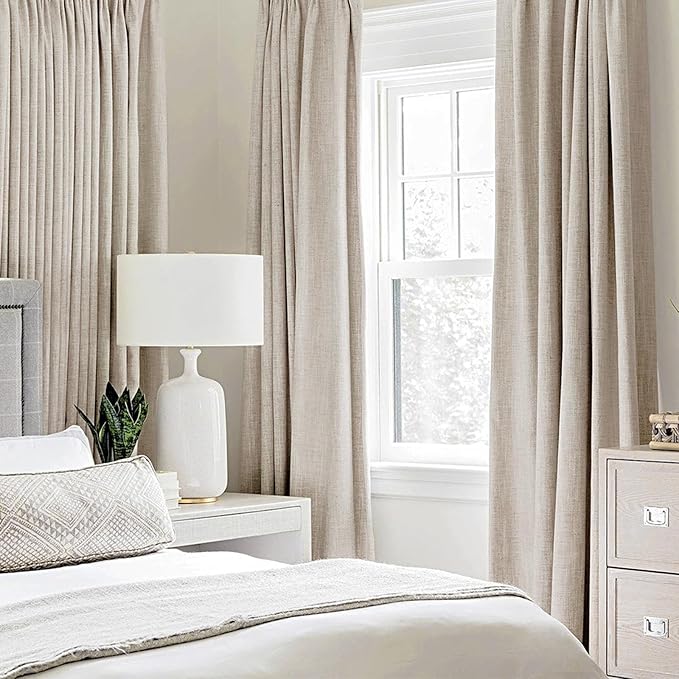 MIULEE 100% Blackout Linen Textured Curtains for Bedroom Solid Thermal Insulated Natural Grommet Room Darkening Curtains & Drapes Luxury Decor for Living Room Nursery 52 x 96 Inch (2 Panels)