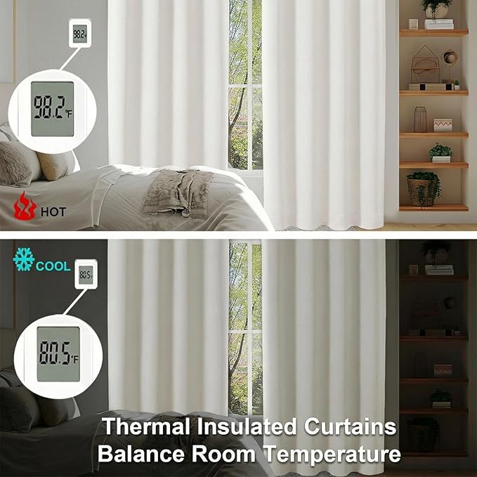 Simplebrand Ava Light Beige Short Light Filtering Curtains for Bedroom 54 Inches Long 2 Panels Set, Solid Thermal Insulated, Energy Saving Window Treatment Curtains Light Filtering, W40 x L54 Inch